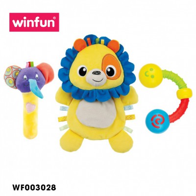 Set 3 đồ chơi cầm tay xúc xắc chíp chíp, thú bông sột soạt hình sư tử Winfun 3028